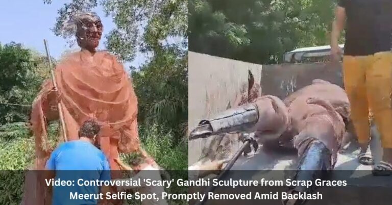 Video: Controversial 'Scary' Gandhi Sculpture from Scrap Graces Meerut Selfie Spot, Promptly Removed Amid Backlash