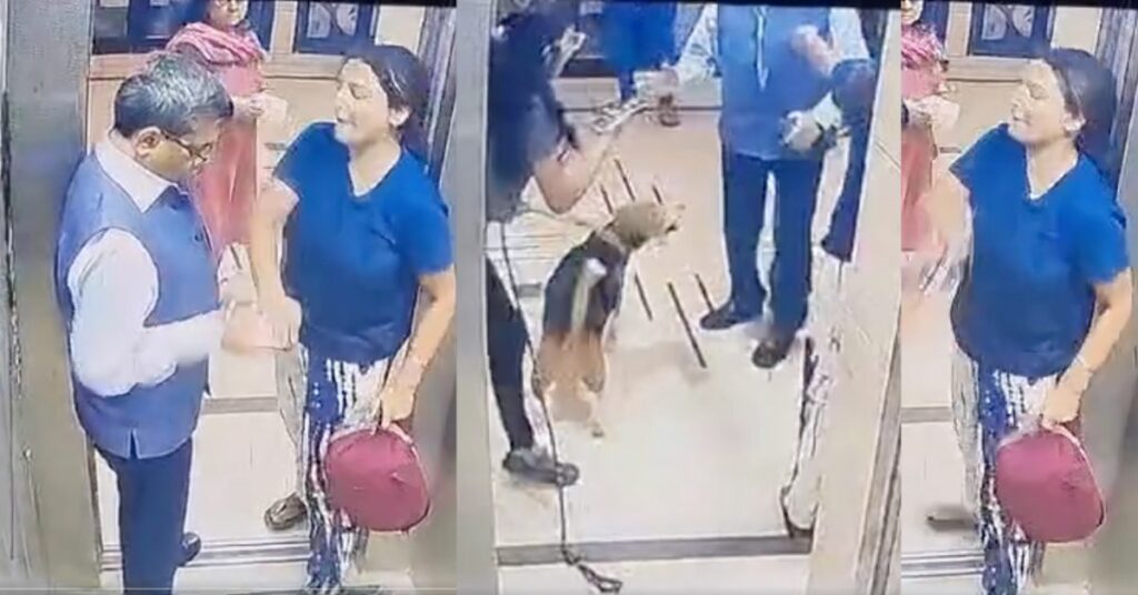 CCTV Captures Retired IAS Officer Slapping Woman in Heated Dispute Over Dog in Elevator