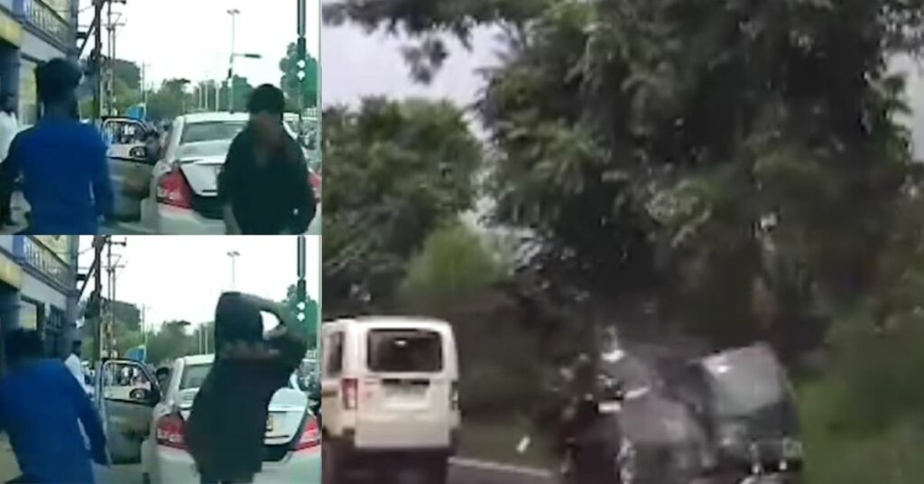 Dashcam Shows Telangana Road Rage Biker Bangs Car Trunk, Angry Driver Hits Man With Stick