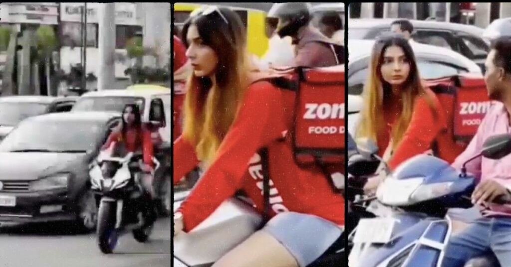 Viral Video of Female Delivery Partner in Indore Sparks Debate on Safety and Marketing Gimmicks